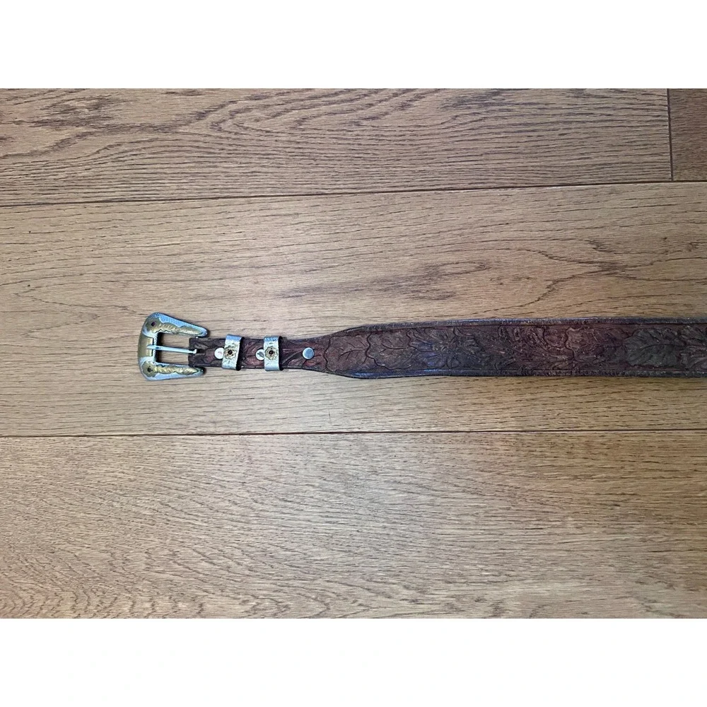 Vintage Tooled Leather Cowboy Belt JACK Personalized Floral Buckle Set 47